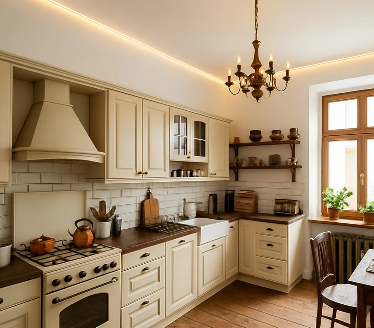 Sufit napinany w kuchni w starej kamienicy