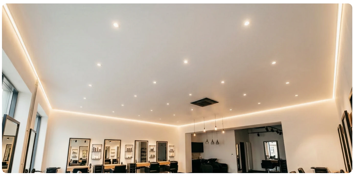 Nowoczesny sufit napinany lustrzany w salonie