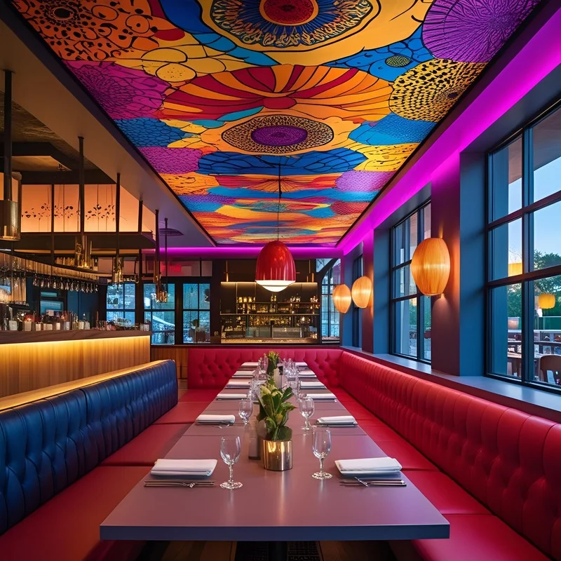 sufit napinany w restauracji