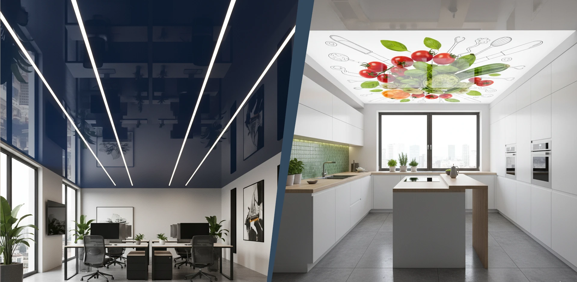 Sufit napinany w biurze i kuchni