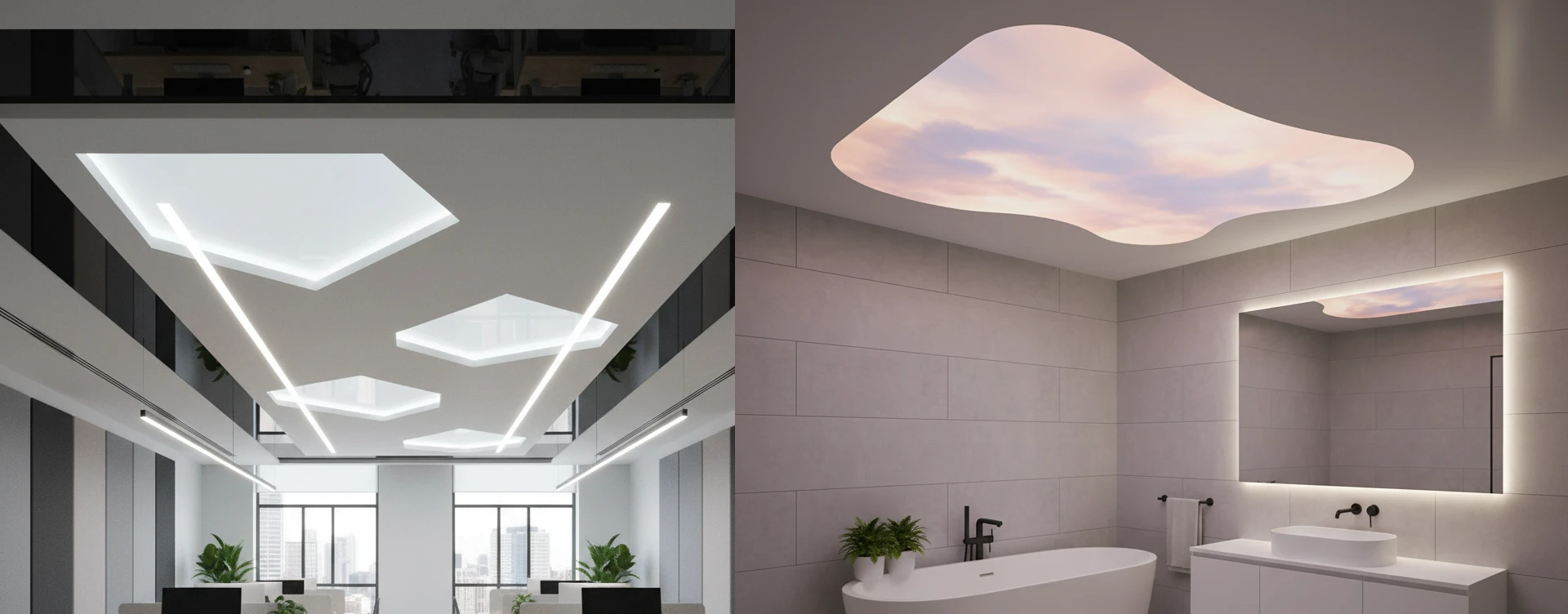 Sufit napinany w biurze i łazience